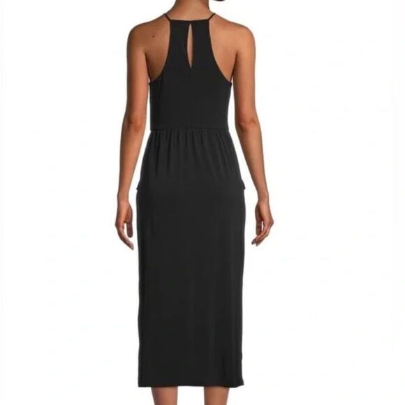 BCBGeneration black draped Della spaghetti strap halter keyhole midi dress - Picture 3 of 15